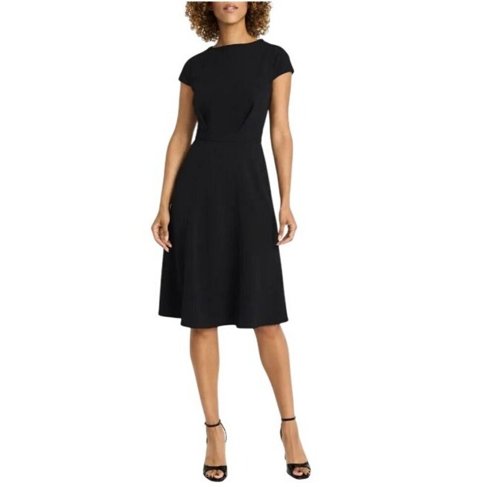 Maggy London Black Boat Neck Cap Sleeve Fit and Flare Dress Size 12